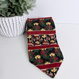 Jos. A. Bank Corporate Silk Necktie Black‎ Red Green Christmas 3 7/8" X 58"